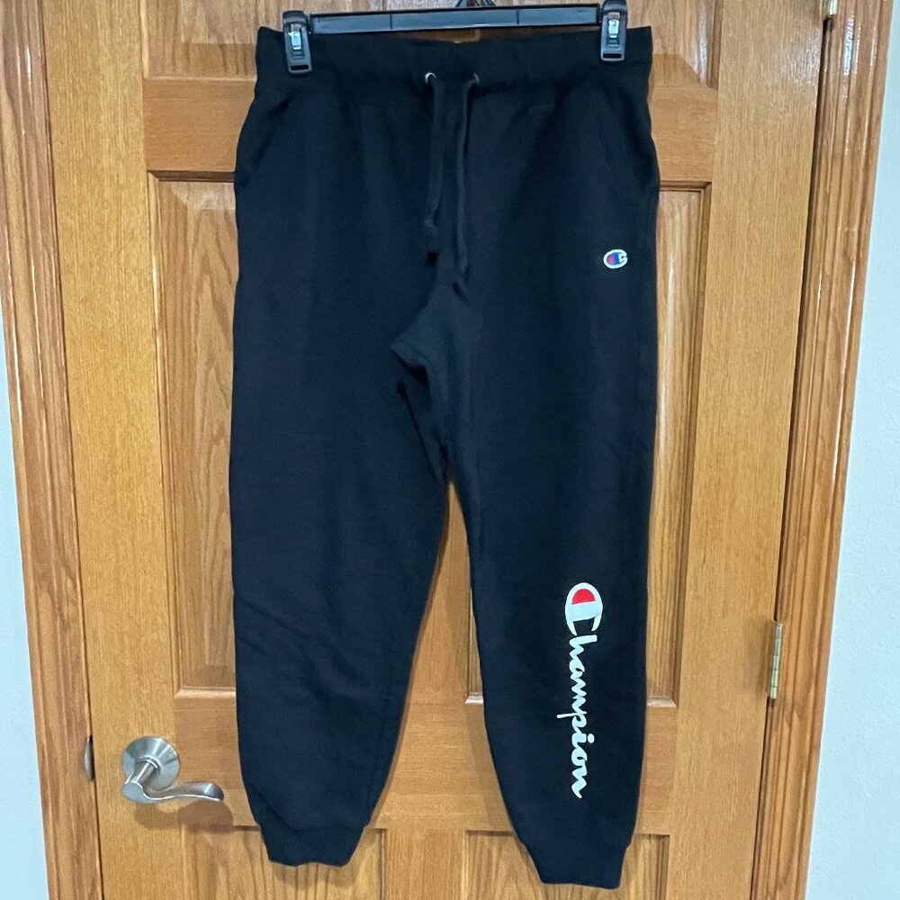 CHAMPION Women's L Black Spellout Jogger Drawstring Athletic Pants Sweatpants